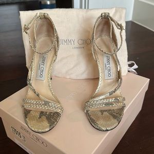 Jimmy Choo Valdez Strappy Shimmer Snake Print size 36 box and dust bags included